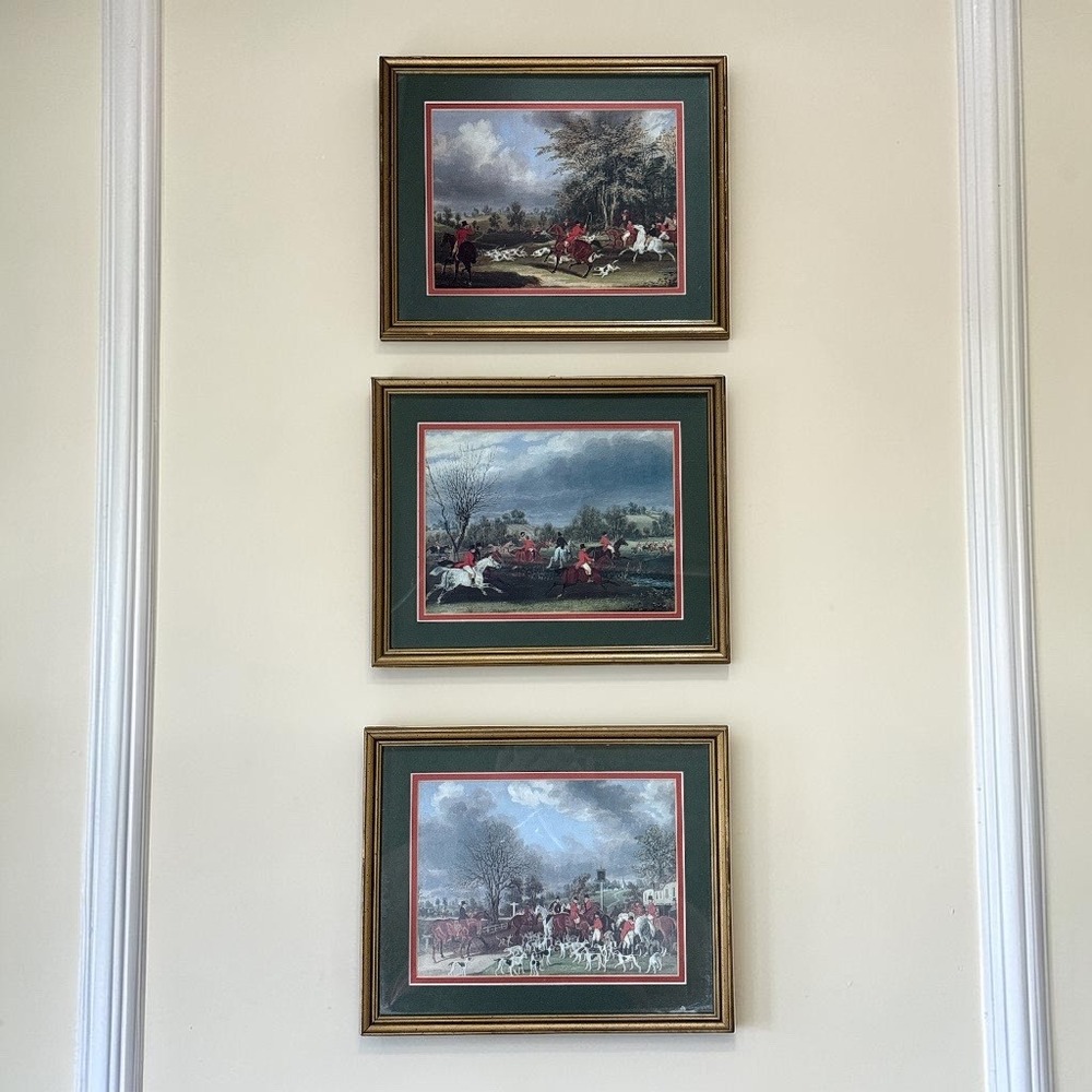 Vintage English Fox Hunting Framed Prints - Set of 3 Equestrian Art J.F. Herring